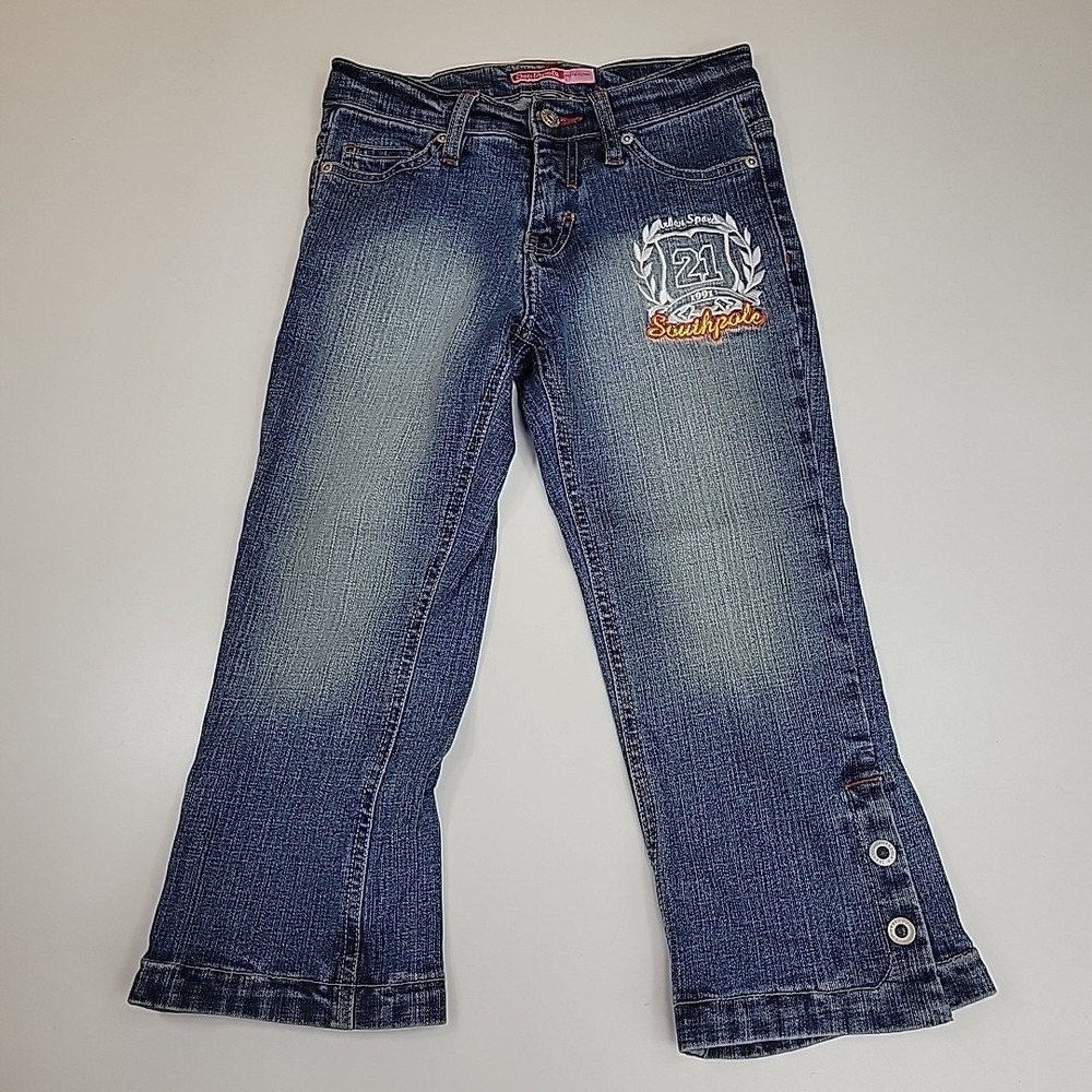Girls SouthPole  Jeans Y2K WIDE‎ LEG Size 10 Embroidered Logo Blue Light Wash